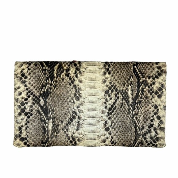 Foldover Clutch Snake Skin Embossed Leather Rectangular Animal Print Minimalist - Picture 4 of 11